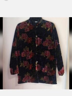 Whimsygoth Floral Burnout Velour Velvet Witchy women's Tunic Button Up Large
